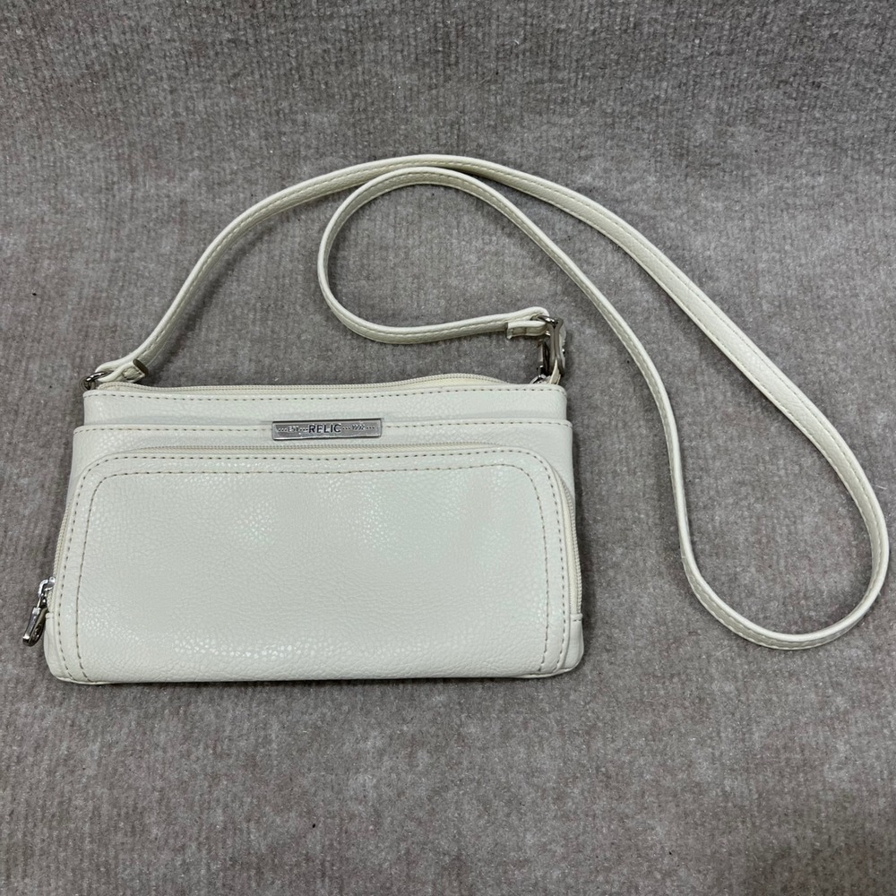 Relic White Faux Leather Crossbody Wallet Organizer Bag Adjustable Strap